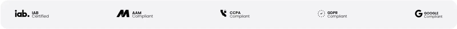 Certificaciones: IAB Certified, AAM Compliant, CCPA Compliant, GDPR Compliant y Google Compliant